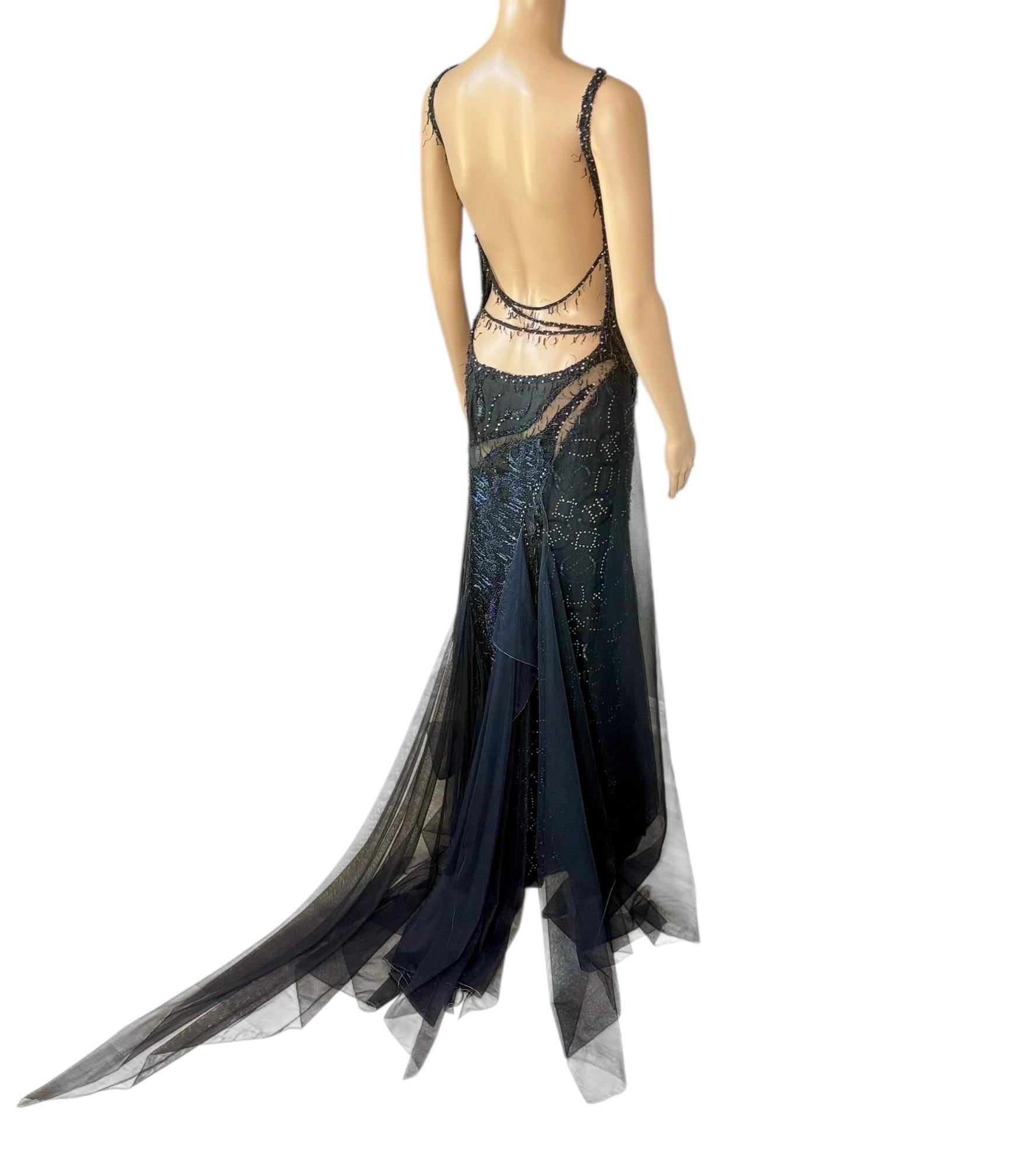 Gianni Versace Couture F/W 1999 Laufsteg Verschönert Durchsichtiger Ausschnitt Schwarzes Kleid Kleid im Angebot 10