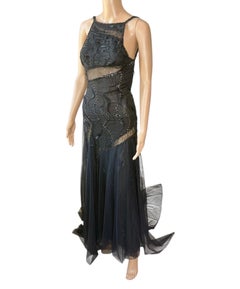 Gianni Versace Couture F/W 1999 Runway Embellished Sheer Cutout Black Gown Dress