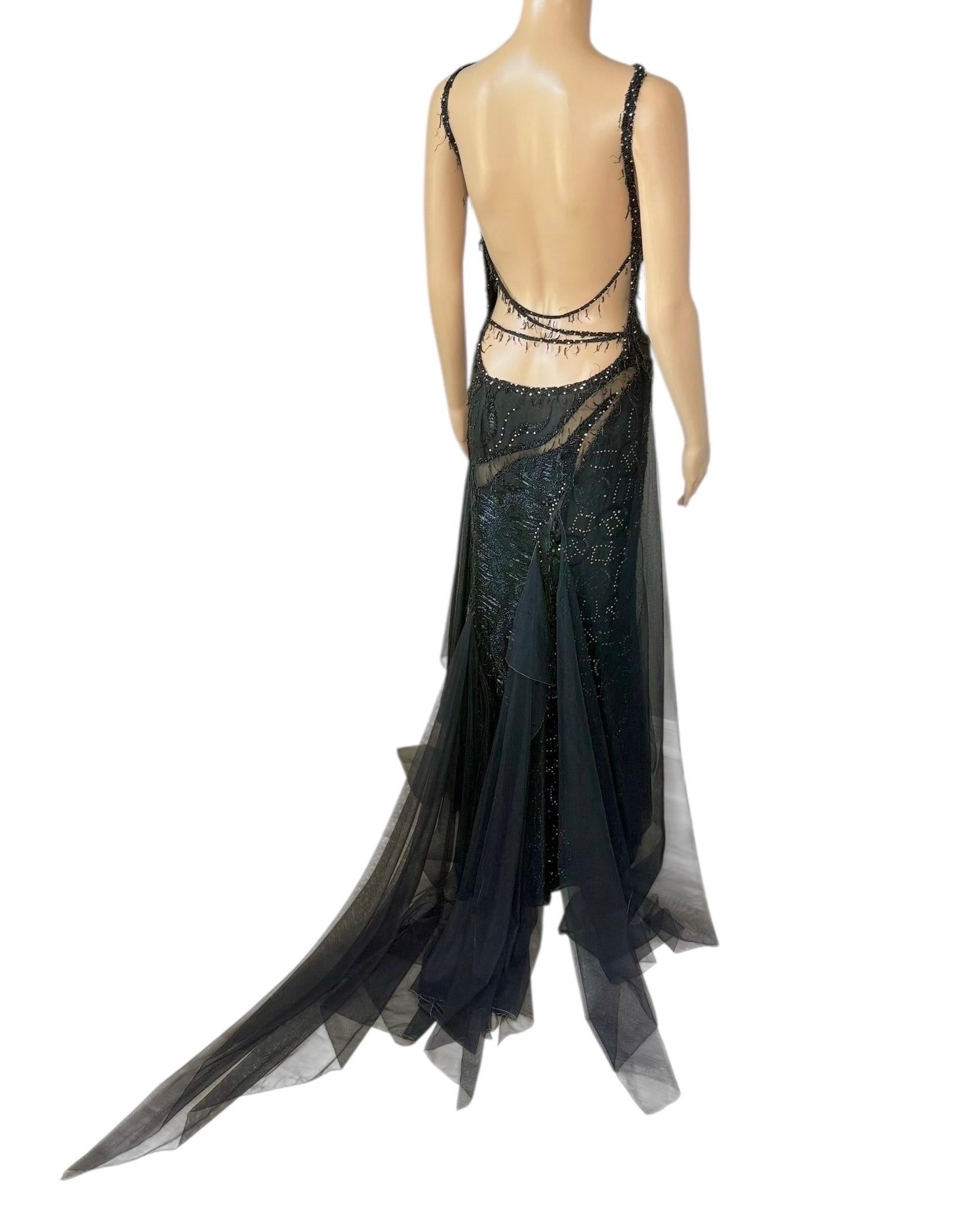 Gianni Versace Couture F/W 1999 Laufsteg Verschönert Durchsichtiger Ausschnitt Schwarzes Kleid Kleid Damen im Angebot