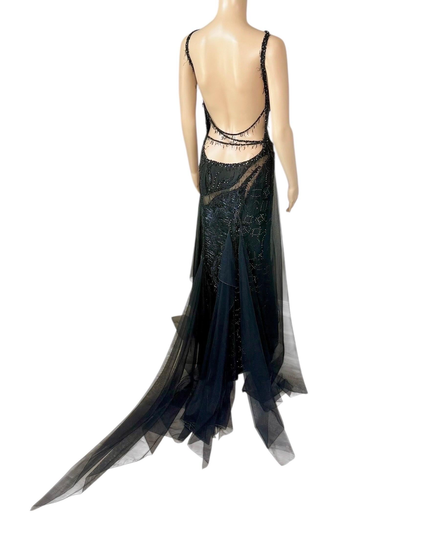 Gianni Versace Couture F/W 1999 Laufsteg Verschönert Durchsichtiger Ausschnitt Schwarzes Kleid Kleid im Angebot 2