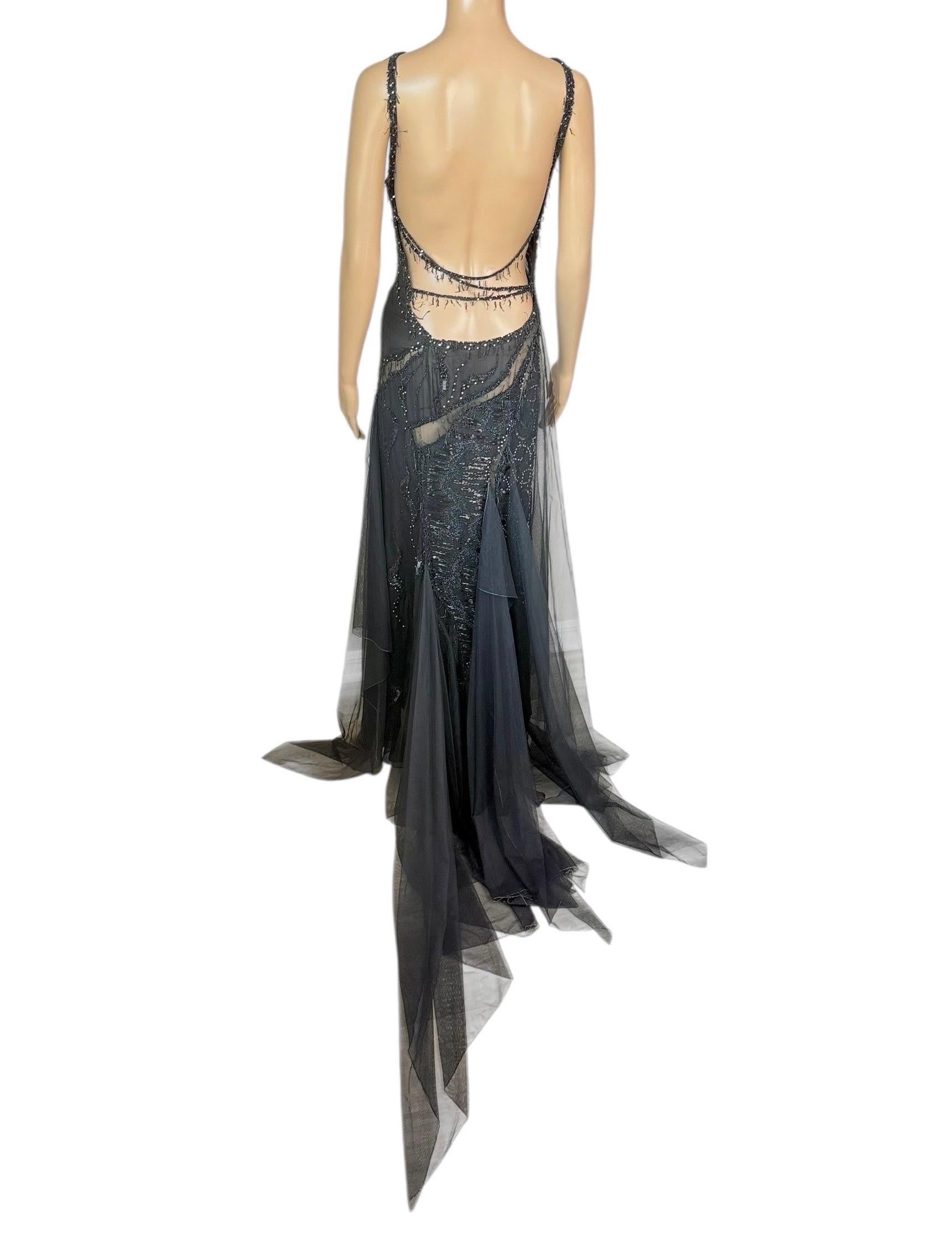 Gianni Versace Couture F/W 1999 Laufsteg Verschönert Durchsichtiger Ausschnitt Schwarzes Kleid Kleid im Angebot 4