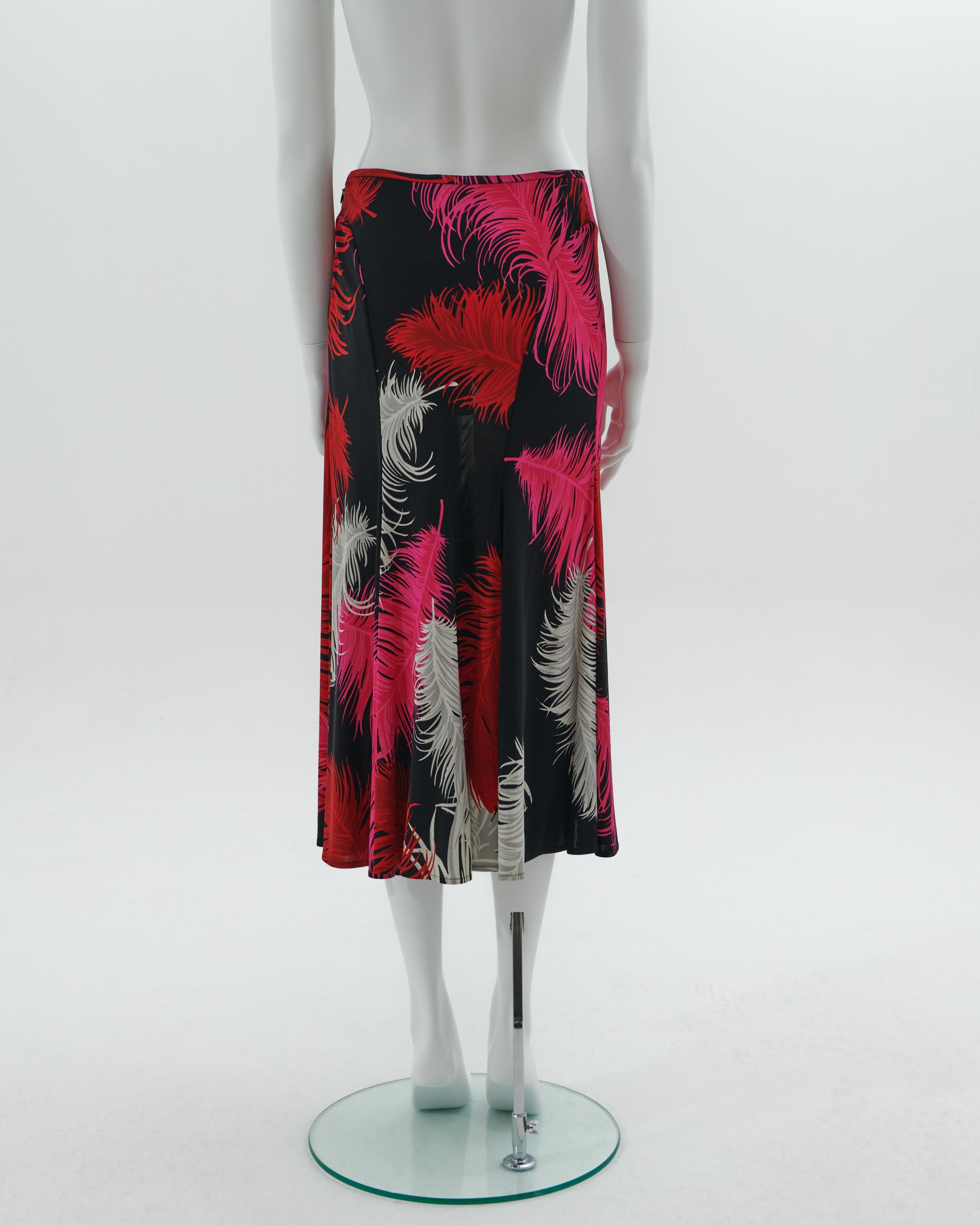 Gray Gianni Versace Couture F/W 2001 Feather print jersey draped skirt For Sale
