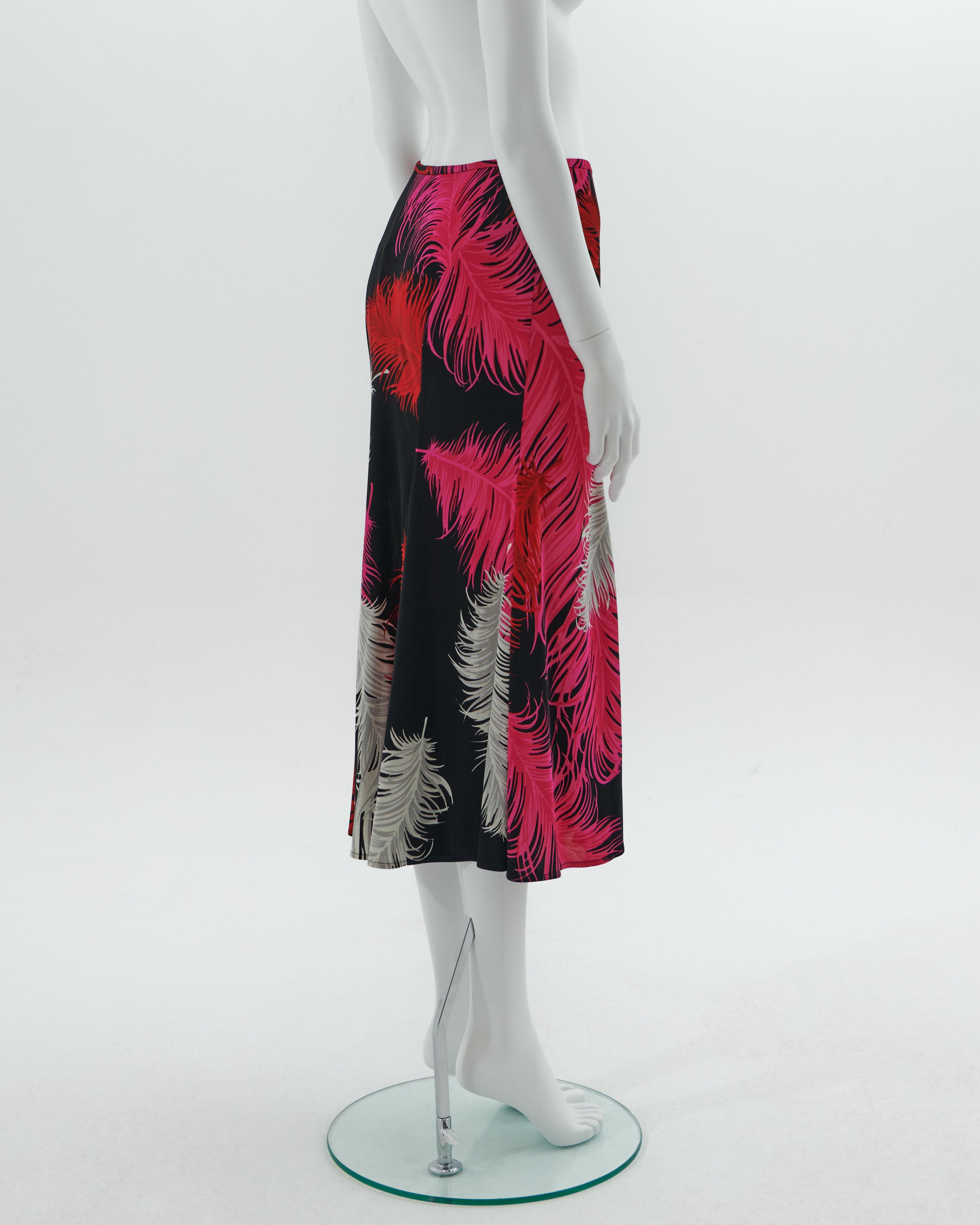 Gianni Versace Couture F/W 2001 Feather print jersey draped skirt In Excellent Condition For Sale In Milano, IT