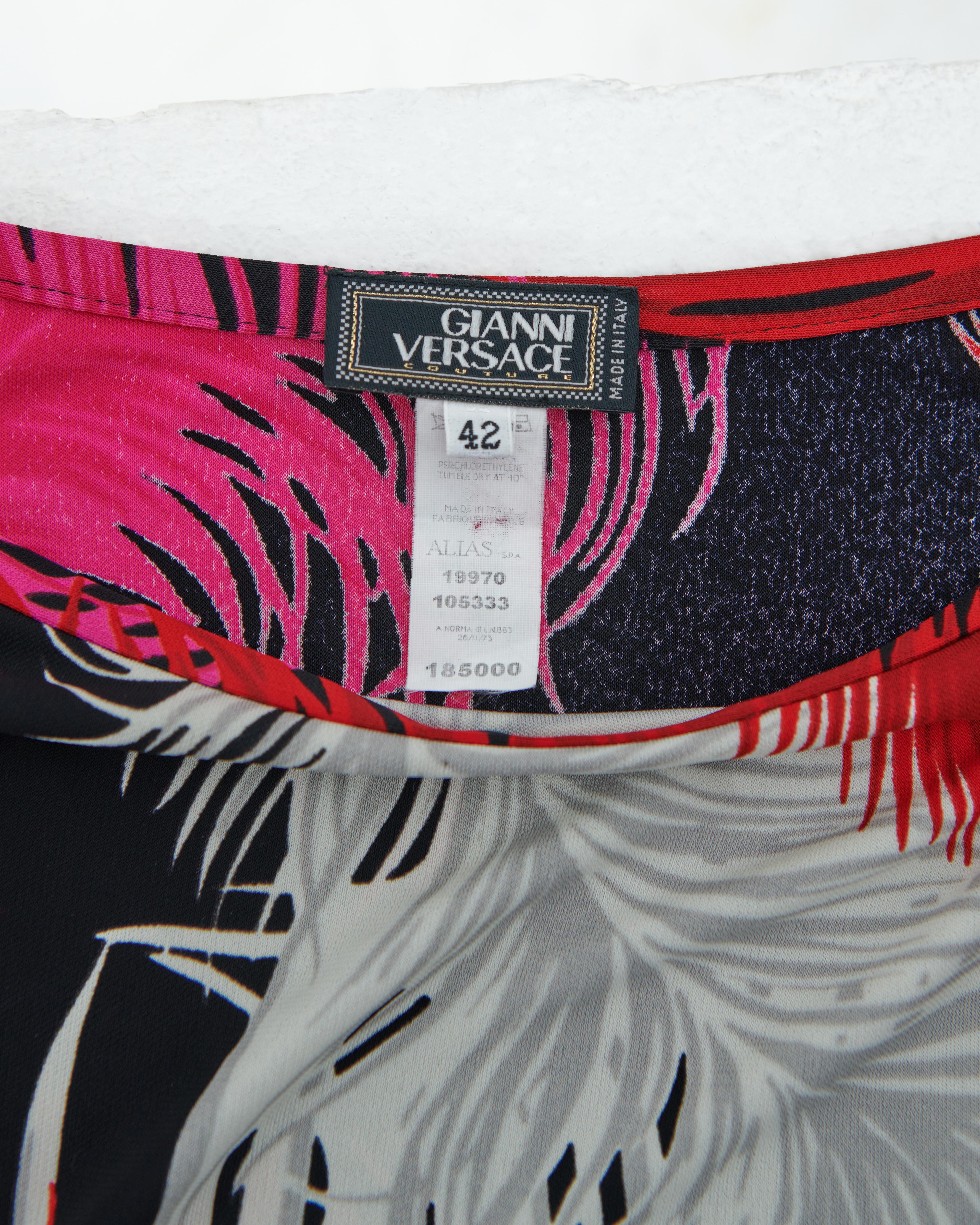 Gianni Versace Couture F/W 2001 Feather print jersey draped skirt For Sale 1
