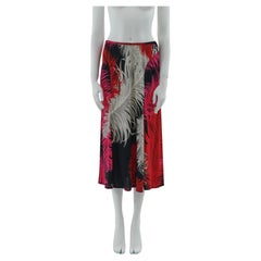 Gianni Versace Couture F/W 2001 Feather print jersey draped skirt