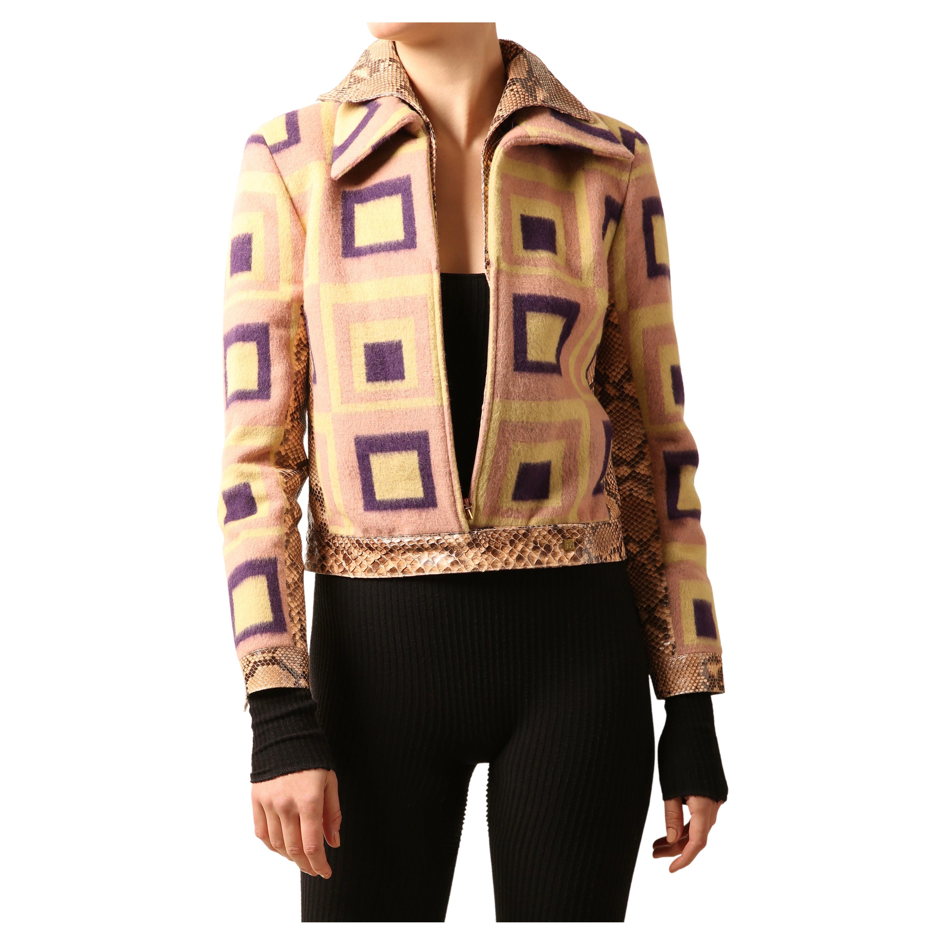 Gianni Versace Couture F/W2000 pink python geometric print leather dress jacket For Sale