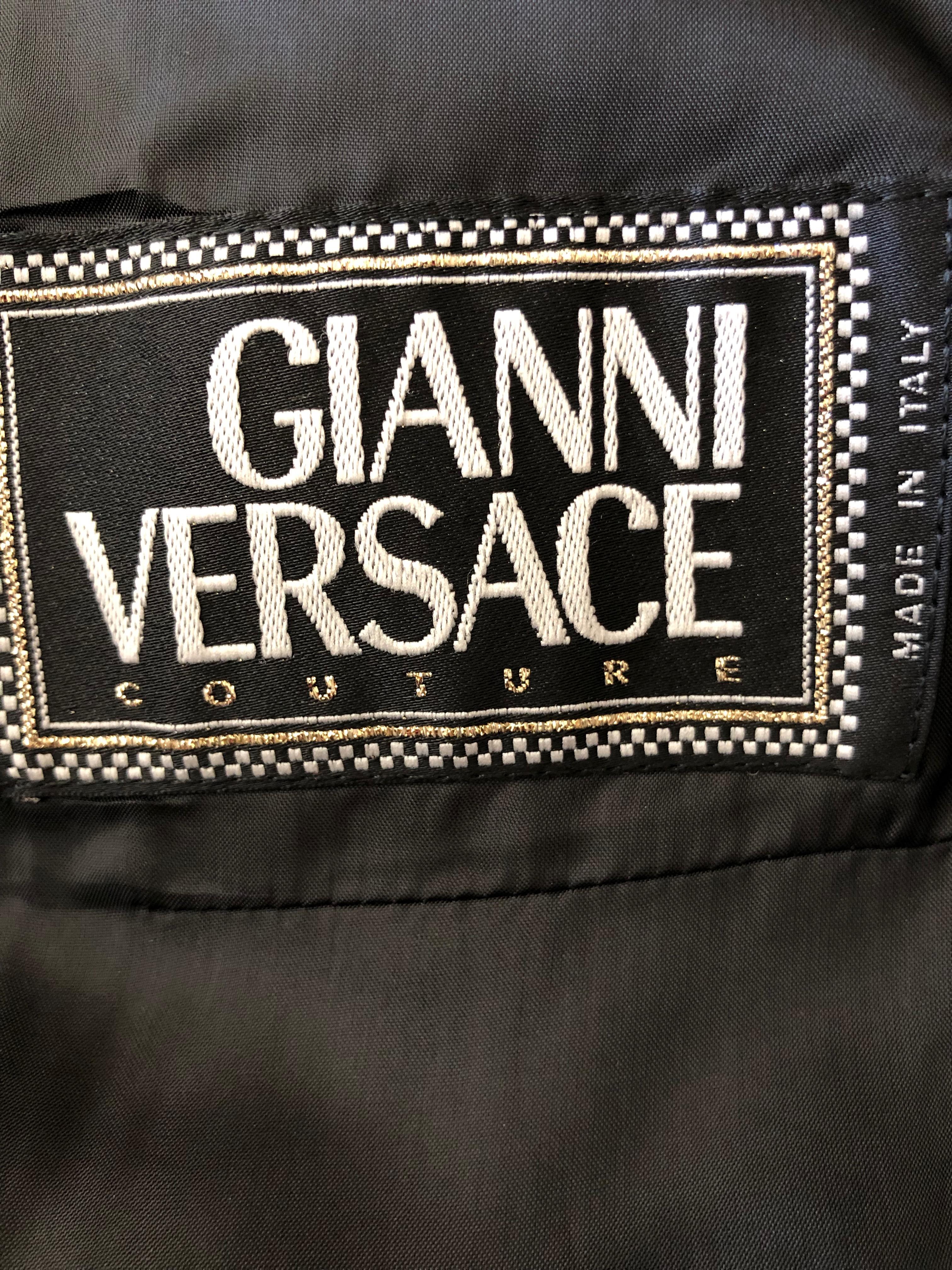 Black Gianni Versace Couture Fall 1990 Op Art Pattern Cotton Silk Blend Suit For Sale