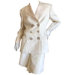 Gianni Versace Couture Fall 1992 Ivory Linen Tuxedo Suit w Corset Stay Details