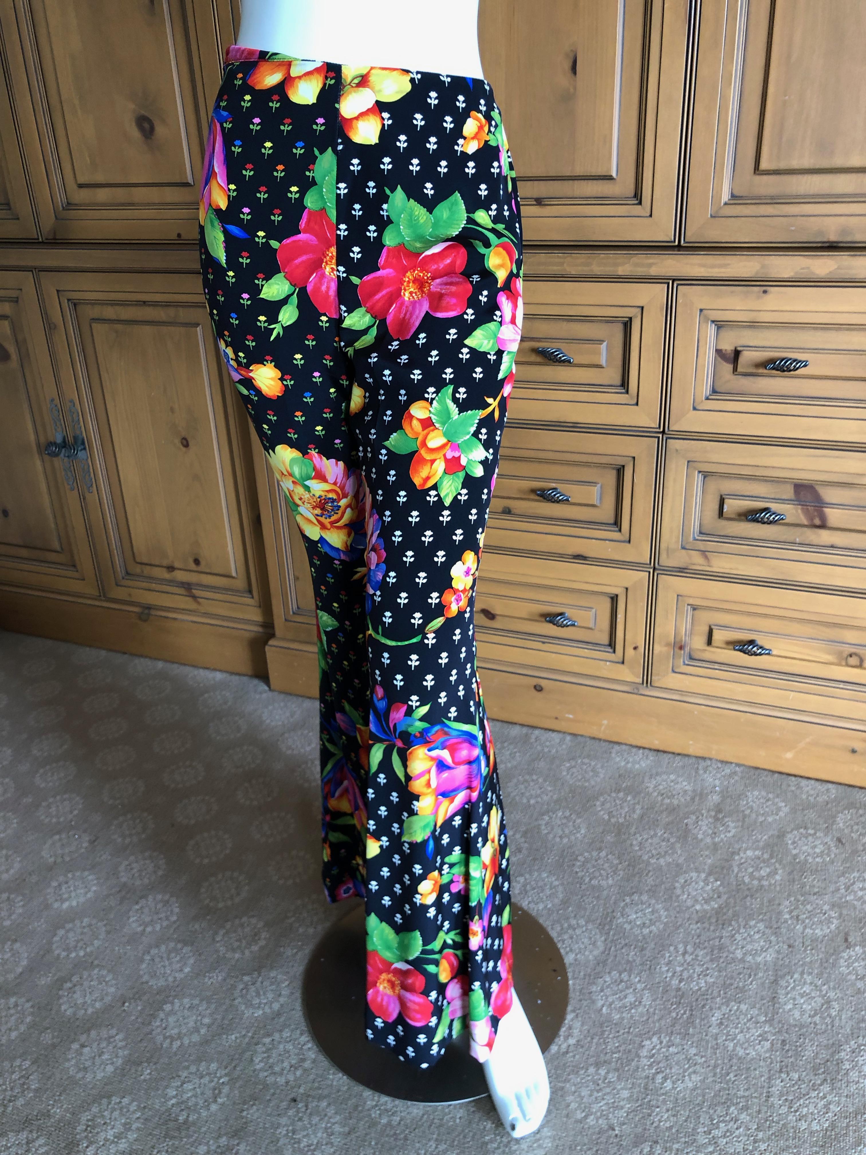 Black Gianni Versace Couture Fall 1992 Silk Floral Bell Bottom Pant Suit For Sale
