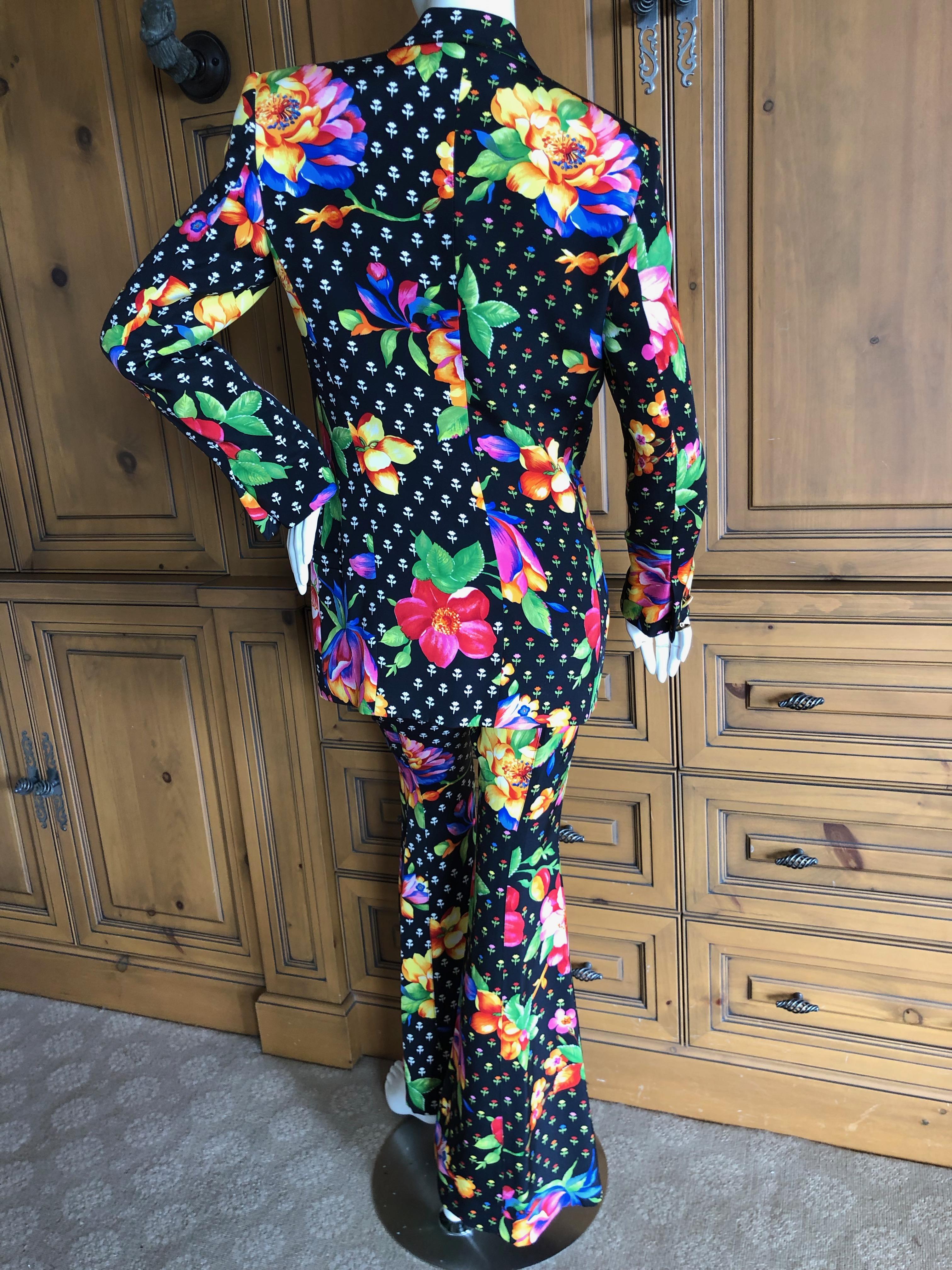 Gianni Versace Couture Fall 1992 Silk Floral Bell Bottom Pant Suit For Sale 3