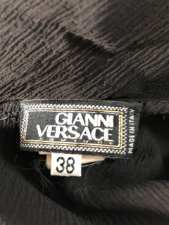 Gianni Versace Couture Fall 2001 Black Silk Chiffon Tan Leather Belted Gown