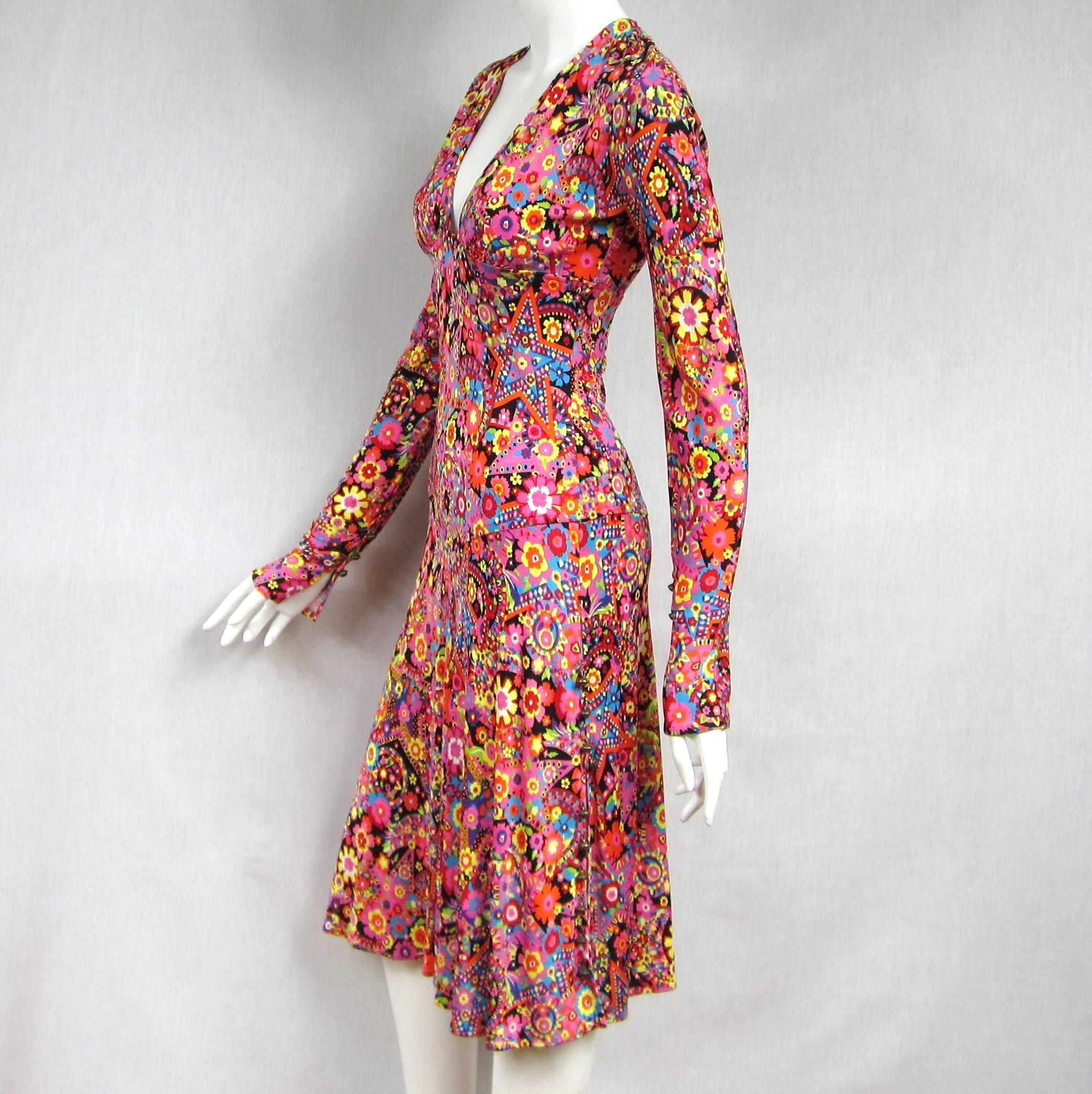 Pink Gianni Versace Couture Floral Abstract Dress 2002 For Sale