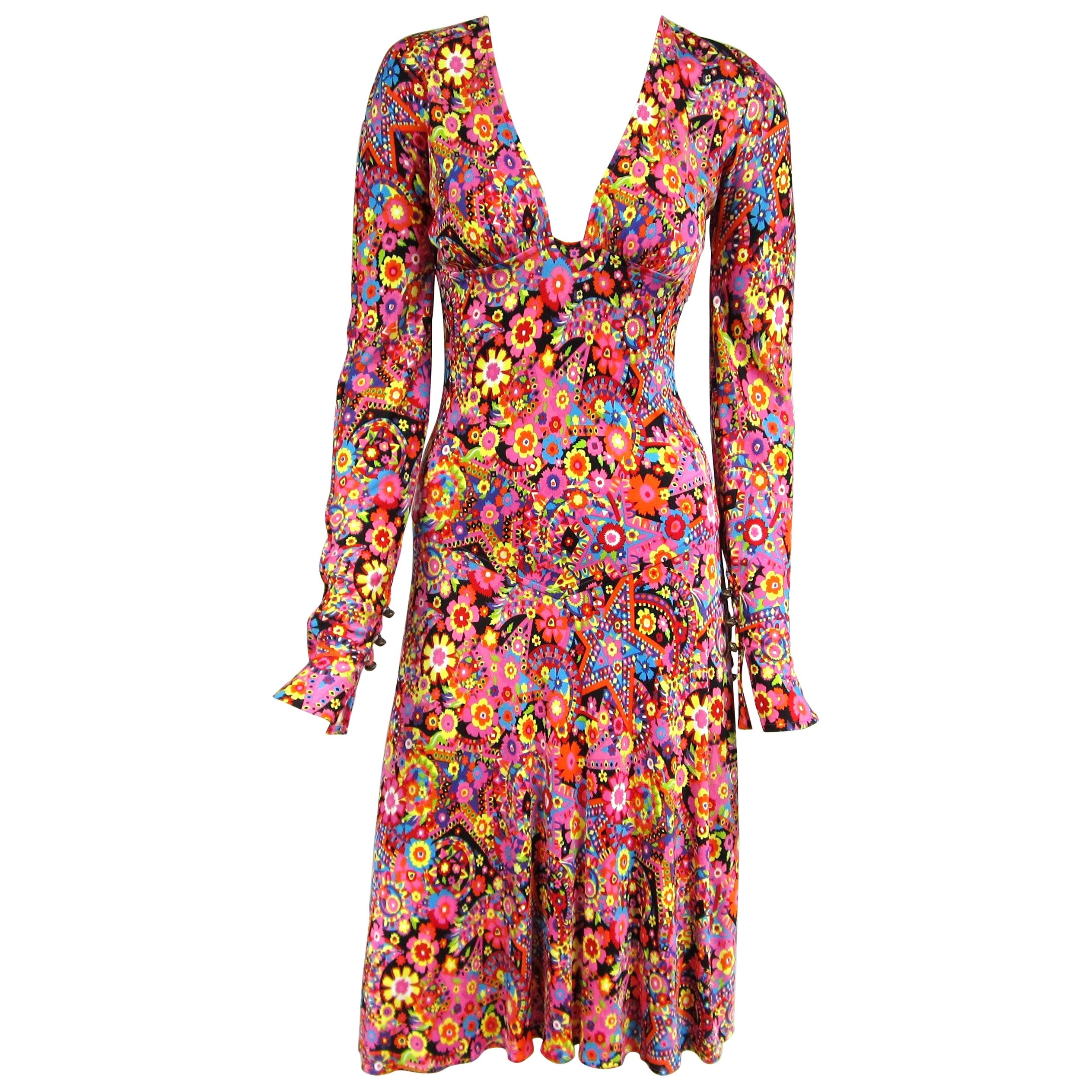 Gianni Versace Couture Floral Abstract Dress 2002 For Sale