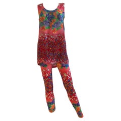 Vintage Gianni Versace Couture Floral Cotton Top and Lycra Legging Set