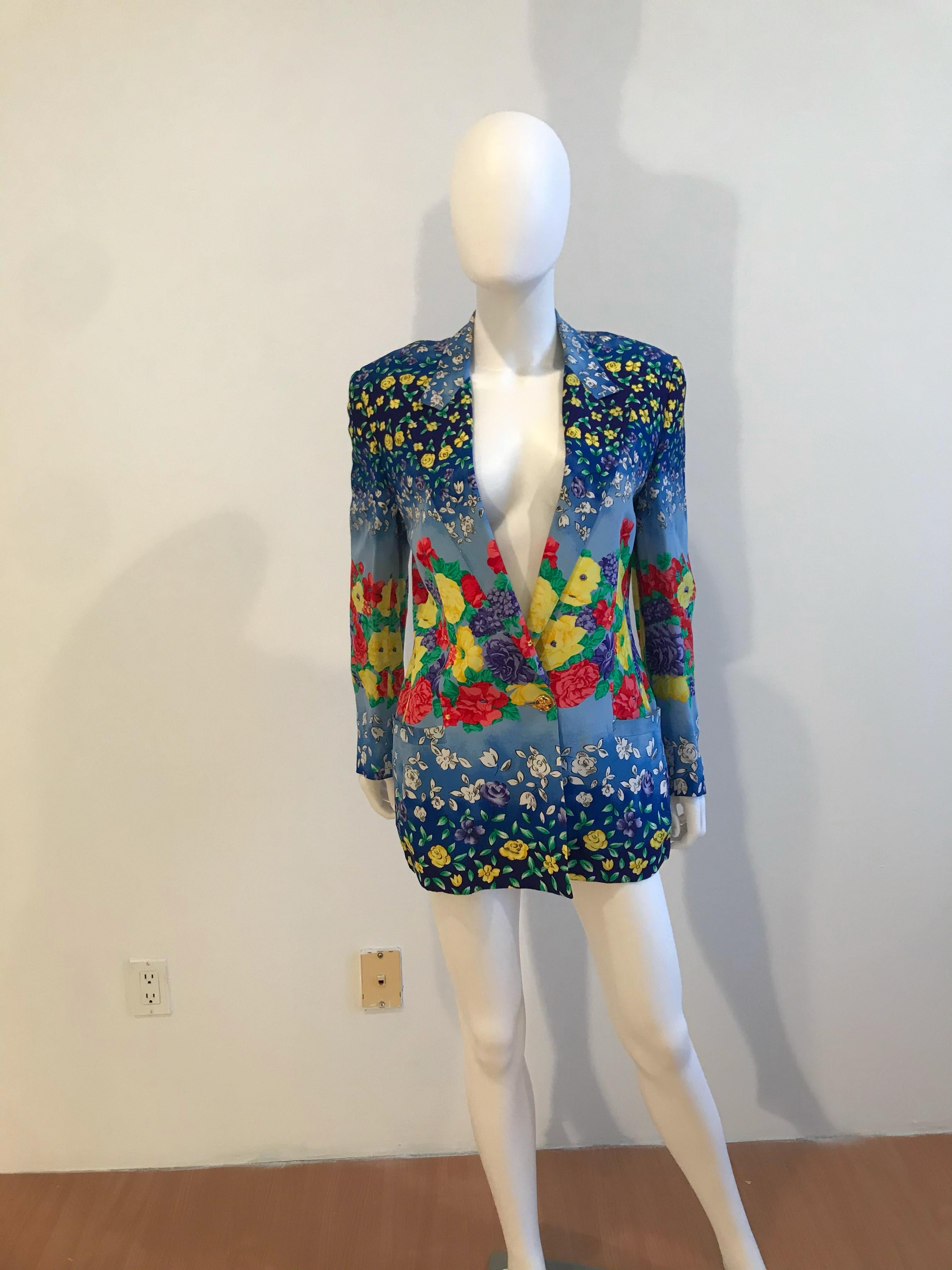 Black Gianni Versace Couture Floral Print Blazer For Sale