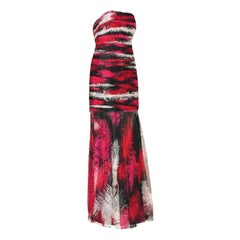 Gianni Versace Couture FW 2001 Feather Print Mesh Evening Gown Maxi Dress