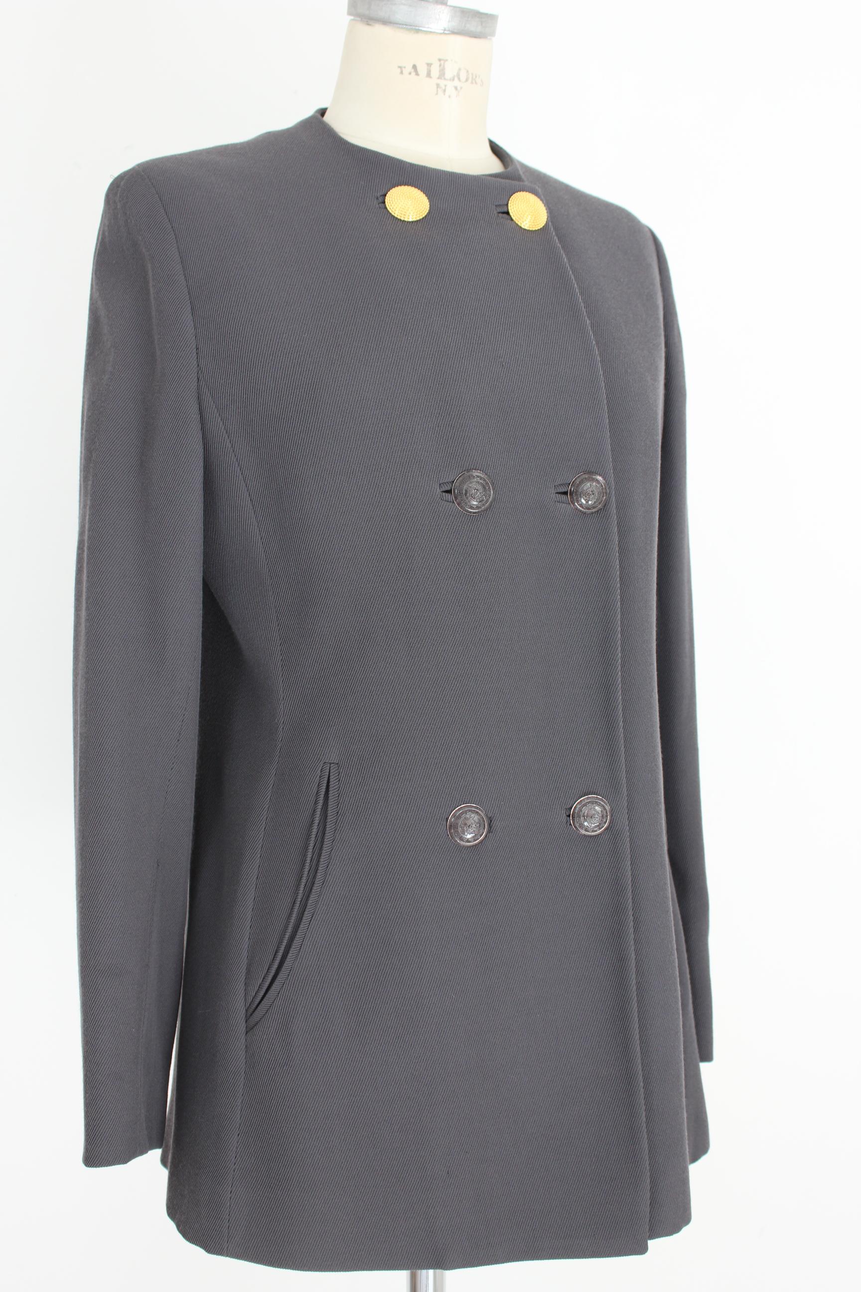 Donna Gianni Versace Couture Gray Wool Double Breasted Classic Jacket Vintage 1990s in vendita