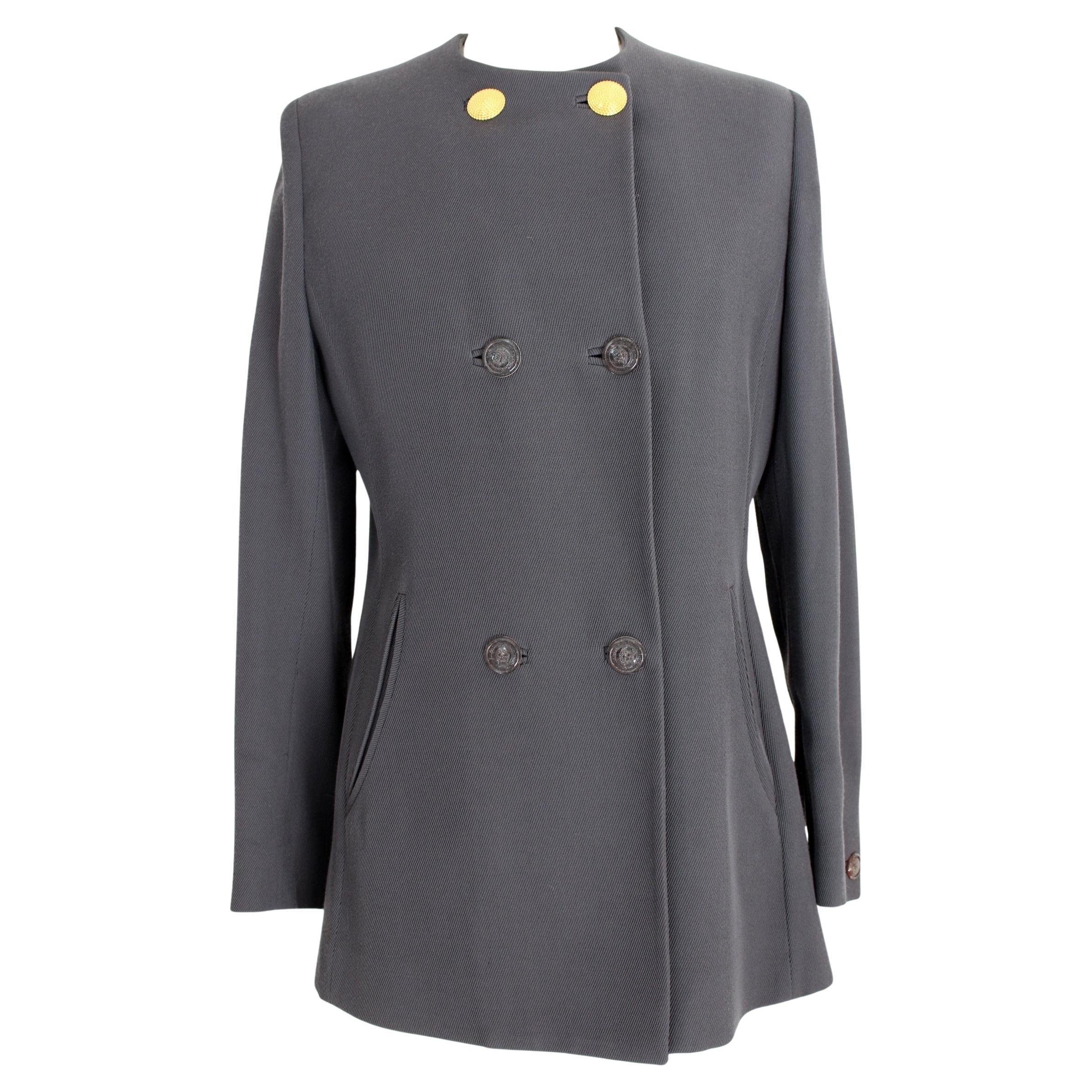 Gianni Versace Couture Gray Wool Double Breasted Classic Jacket Vintage 1990s