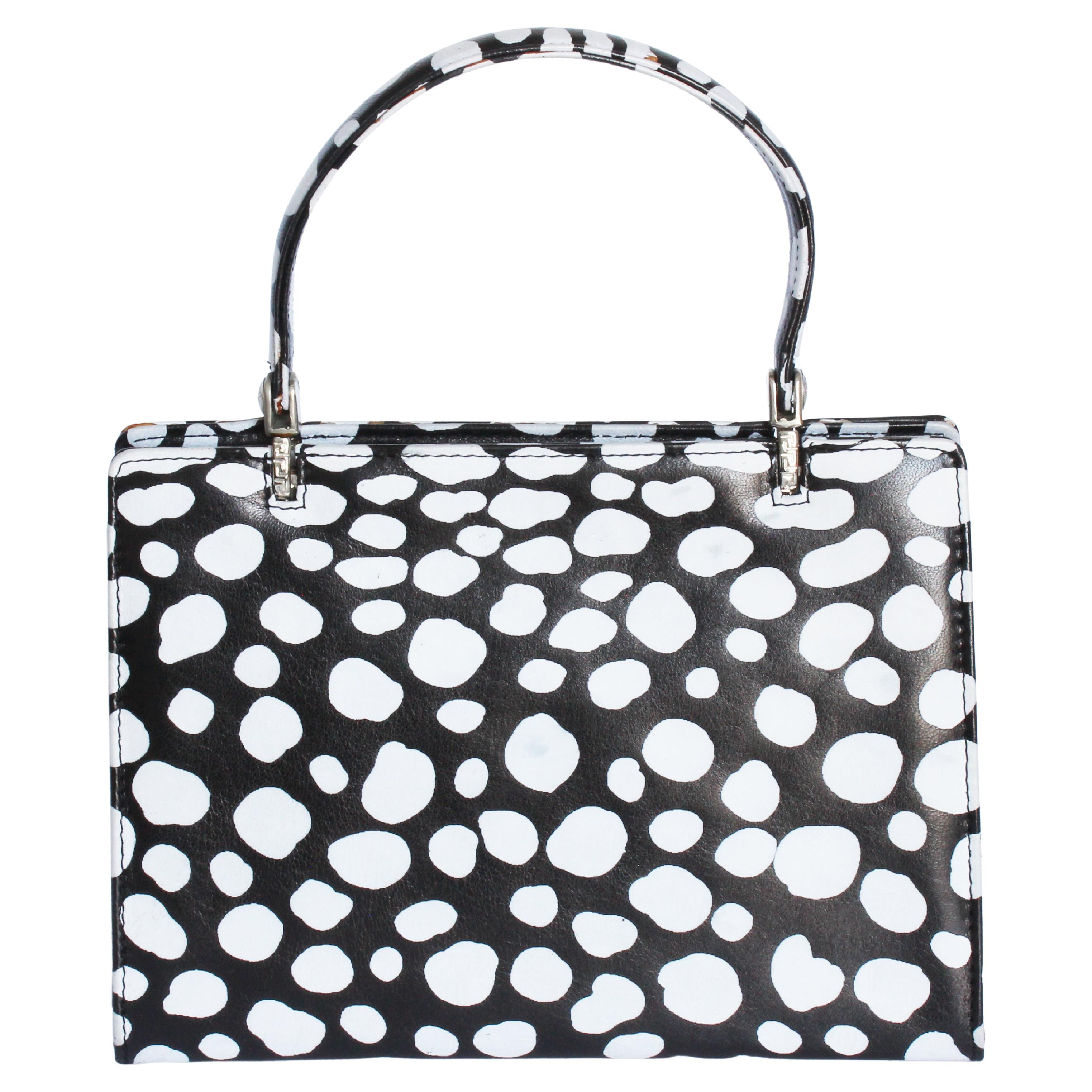 Gianni Versace Couture Handbag Top Handle Black White Abstract Dots Vintage 90s