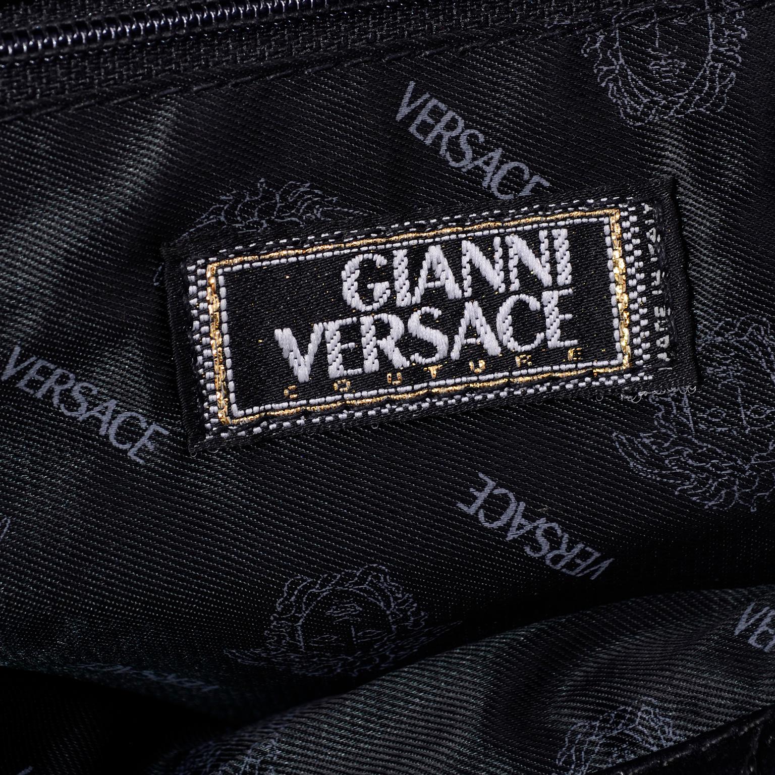 Gianni Versace Couture Handbag Vintage Black Drawstring Bag W/ Medusa Head For Sale 1