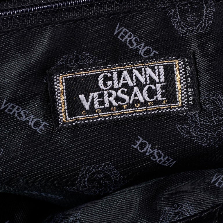 Gianni Versace Couture Handbag Vintage Black Drawstring Bag W/ Medusa Head