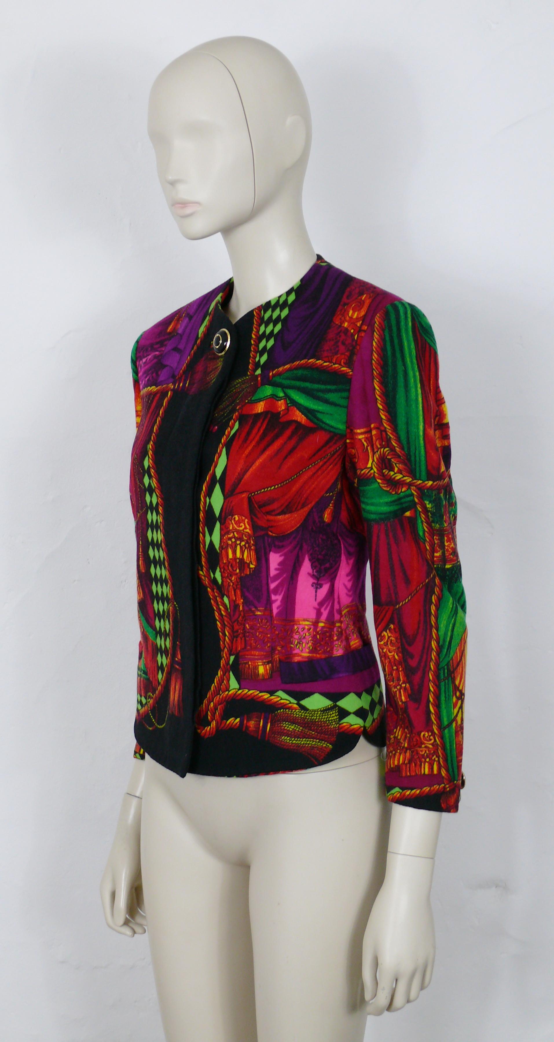 Beige Gianni Versace Couture Iconic Fall/Winter 1991/92 Teather Drape Print Jacket For Sale