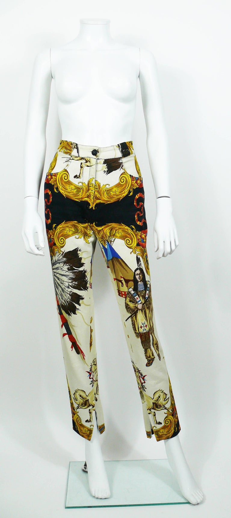 Gianni Versace Couture Native American Print Cotton Denim Jeans, F / W 92 /  93 For Sale at 1stDibs