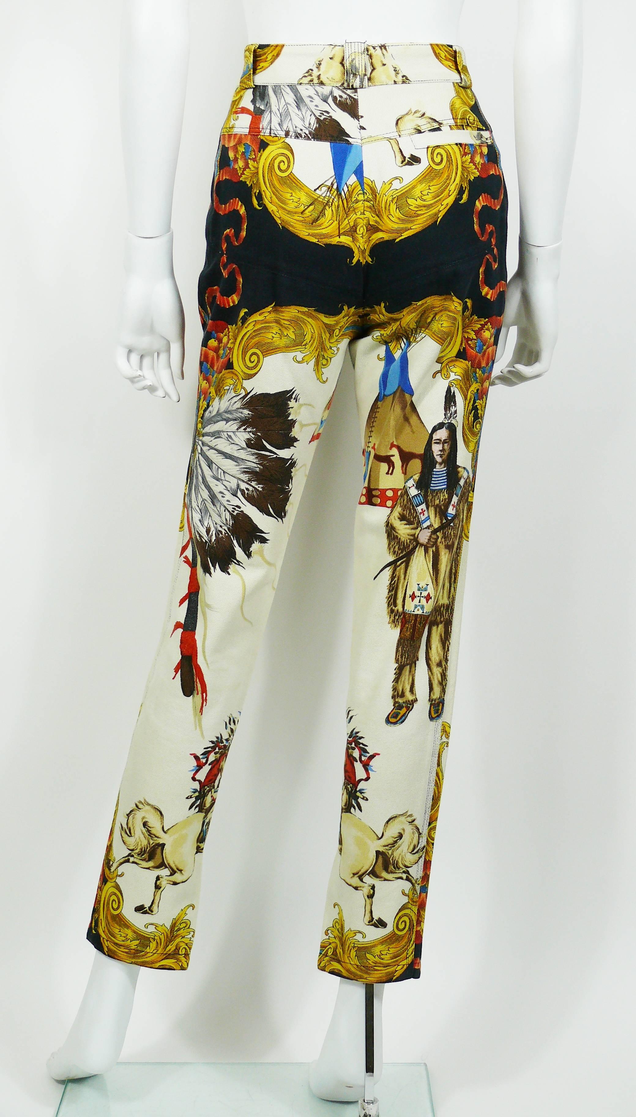 Women's Gianni Versace Couture Native American Print Cotton Denim Jeans, F / W 92 / 93 For Sale