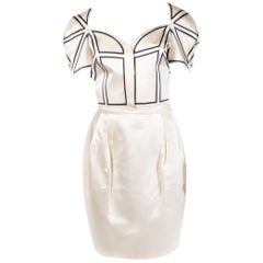 Vintage Gianni Versace Couture Ivory Satin Sculpted Skirt Suit, 1990s