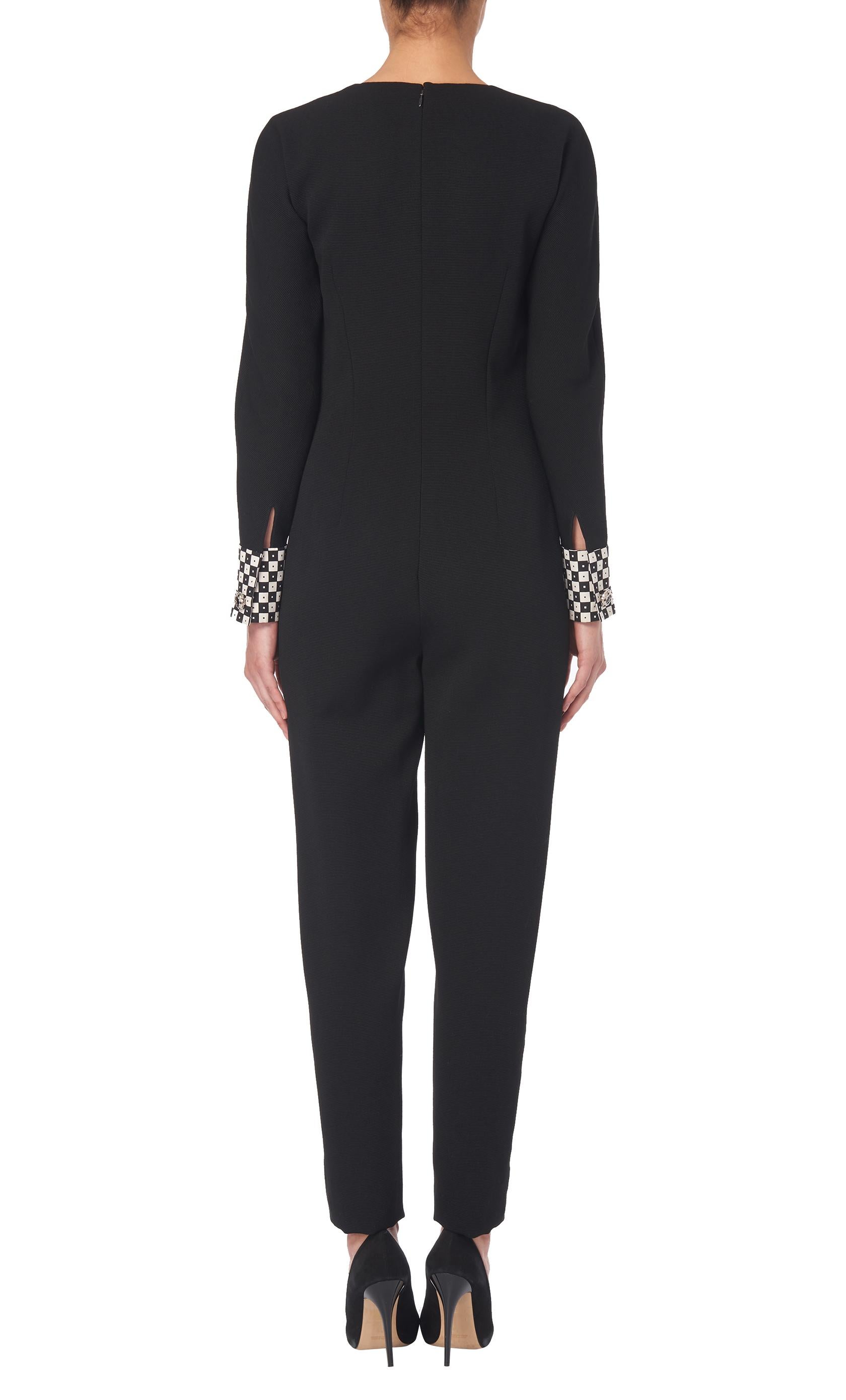 Black Gianni Versace Couture, Jumpsuit with contrast cuffs, Autumn/Winter 1991 For Sale