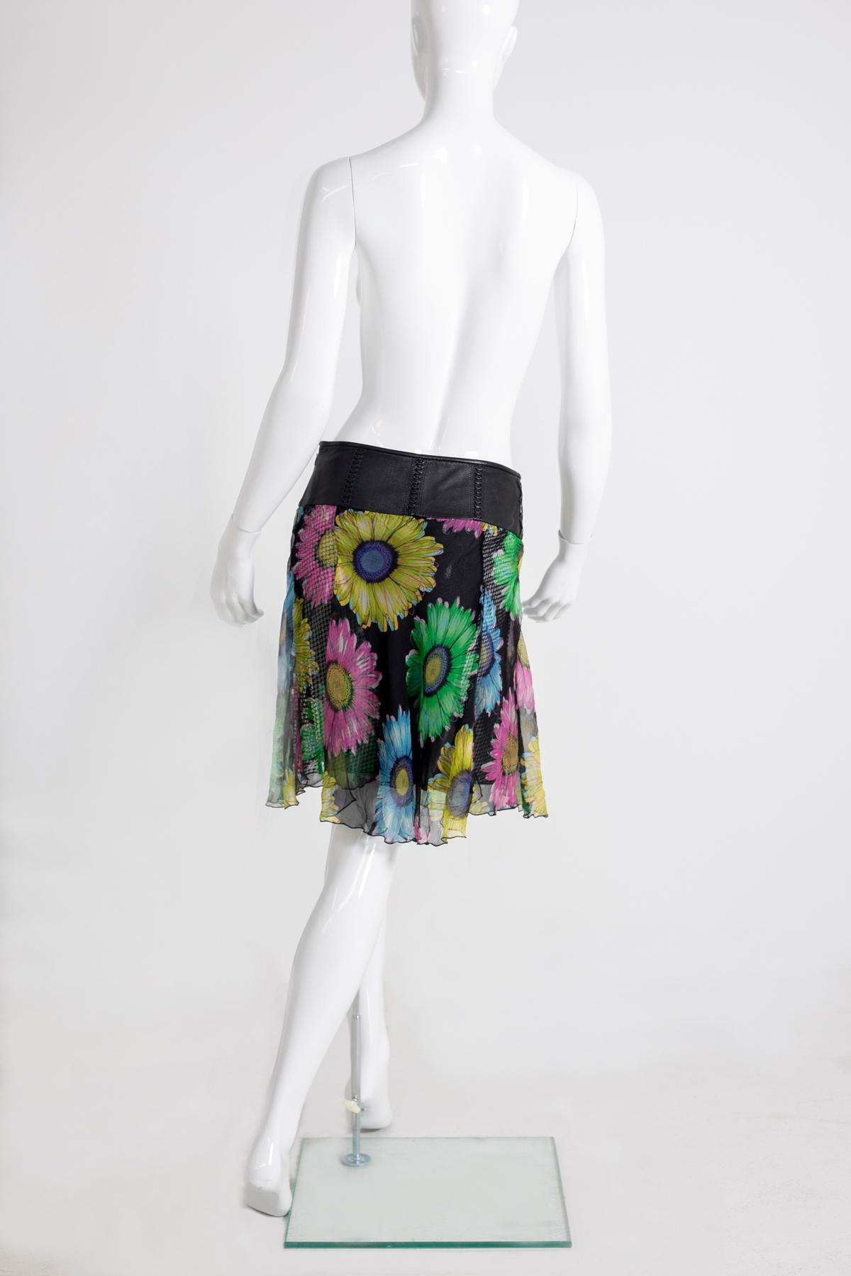 Black Gianni Versace Couture Leather and Silk Short Skirt 1990s For Sale