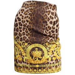 Gianni Versace Couture Leopard Baroque Print Skirt 1990s
