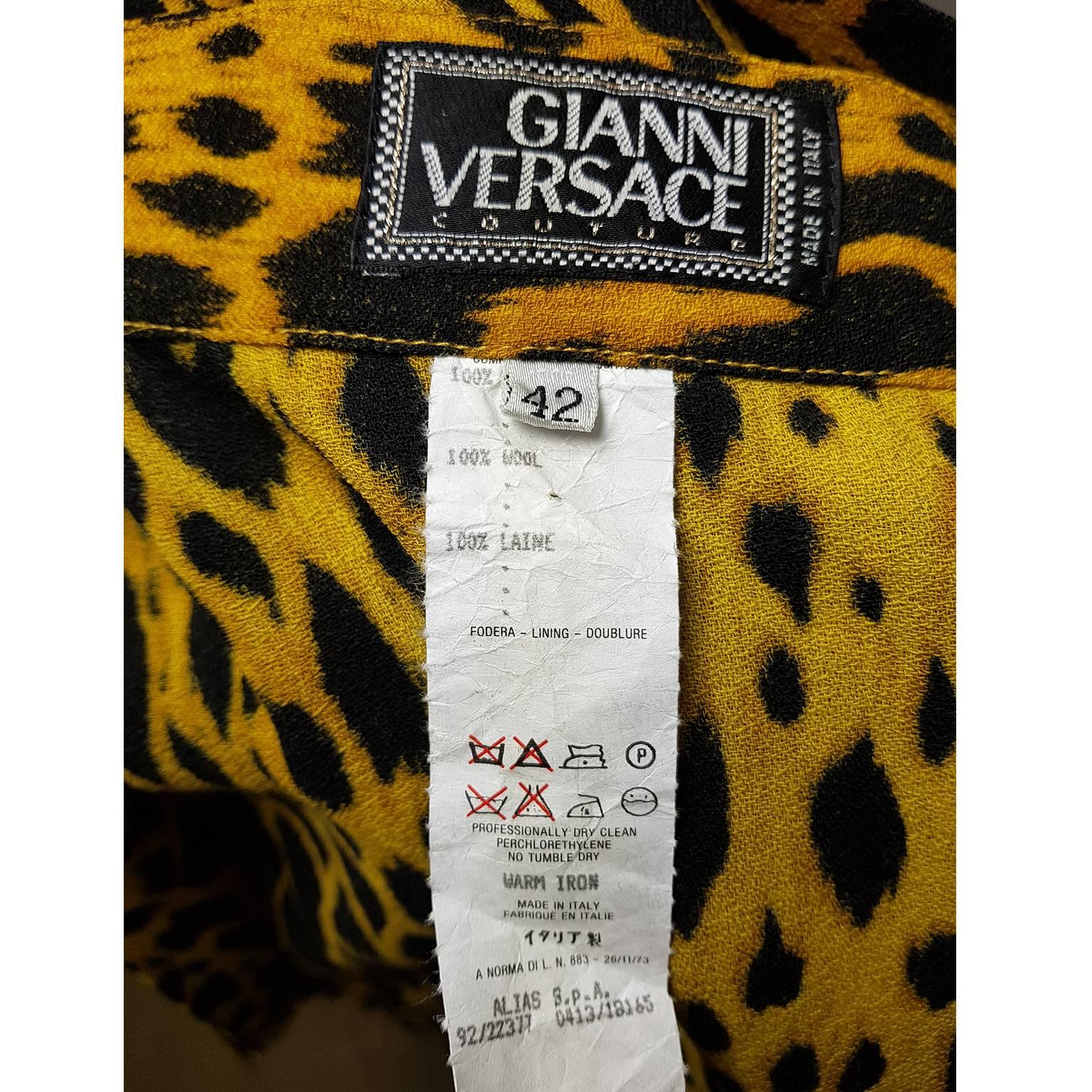 Women's Gianni Versace Couture Leopard Golden Fringe Skirt 1990s. For Sale