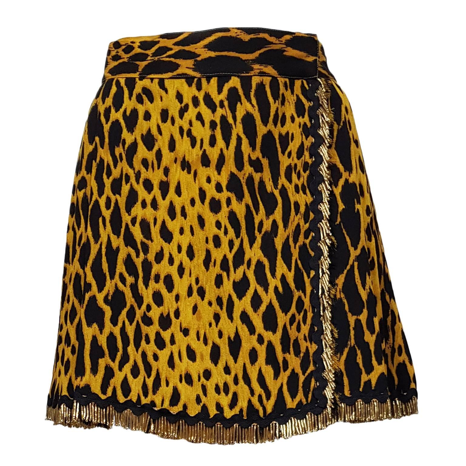 Gianni Versace Couture Leopard Golden Fringe Skirt 1990s. For Sale
