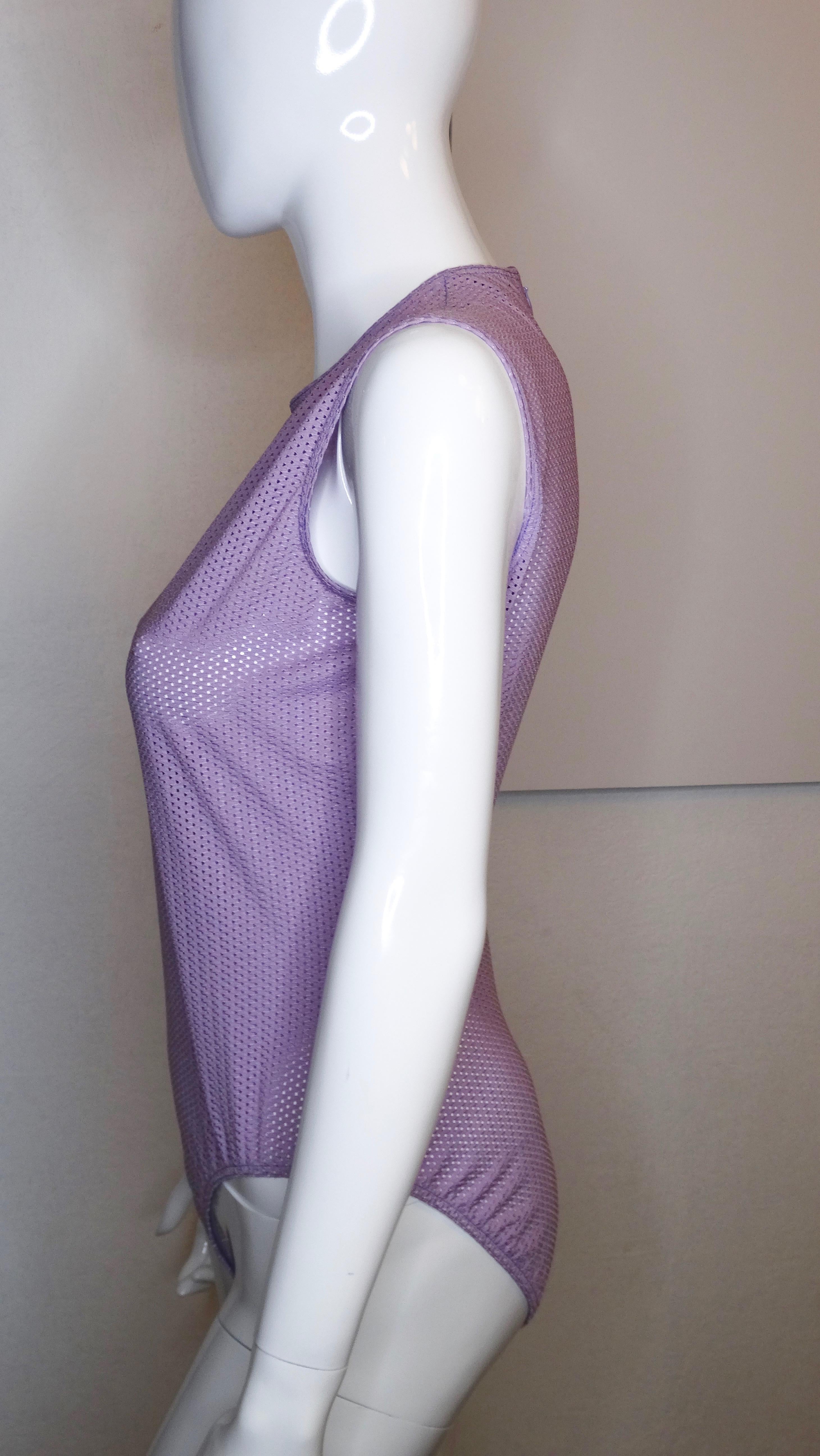 Gray Gianni Versace Couture Lilac Mesh Bodysuit 