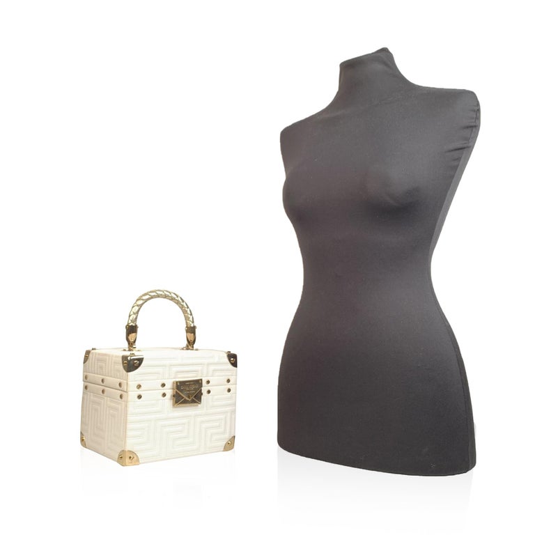 Gianni Versace Couture Limited Edition White Leather Train Case Bag For