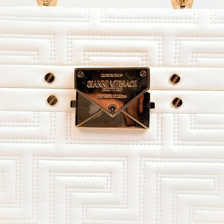 Gianni Versace Couture Limited Edition White Leather Train Case Bag For