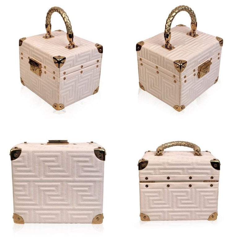 Gianni Versace Couture Limited Edition White Leather Train Case Bag For