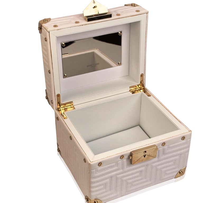 Gianni Versace Couture Limited Edition White Leather Train Case Bag For