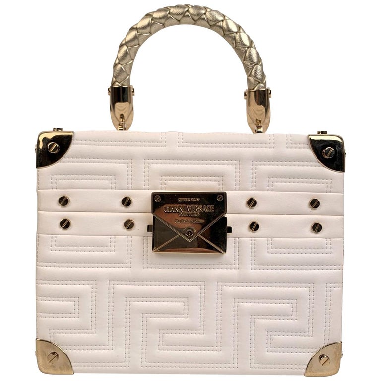 Gianni Versace Couture Limited Edition White Leather Train Case Bag For