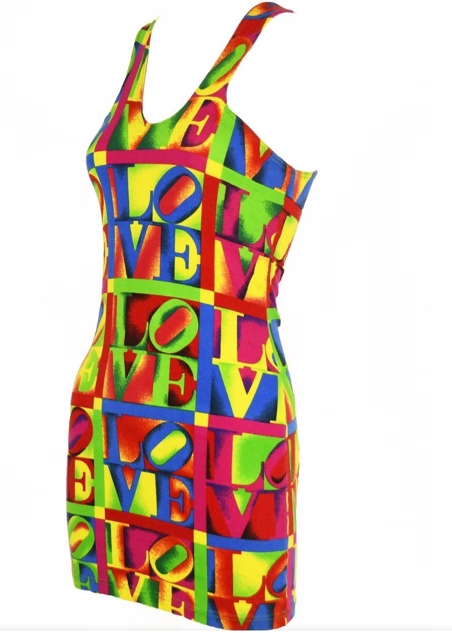 Brown Gianni Versace Couture LOVE Neon Pop Art Marilyn Monroe Betty Boop 90's Dress For Sale
