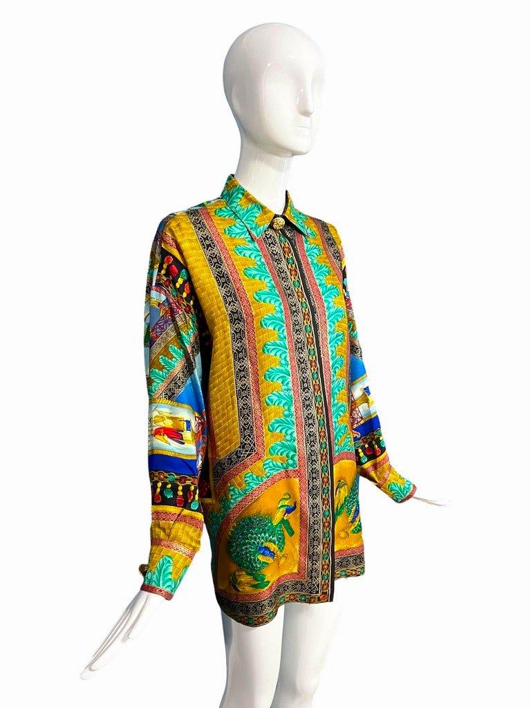 Gianni Versace Couture Marco Polo Peacock Silk Shirt 1992  4
