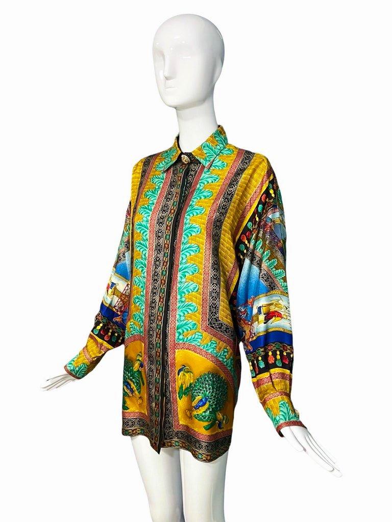 Gianni Versace Couture Marco Polo Peacock Silk Shirt 1992  7