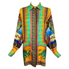 Vintage Gianni Versace Couture Marco Polo Peacock Silk Shirt 1992 