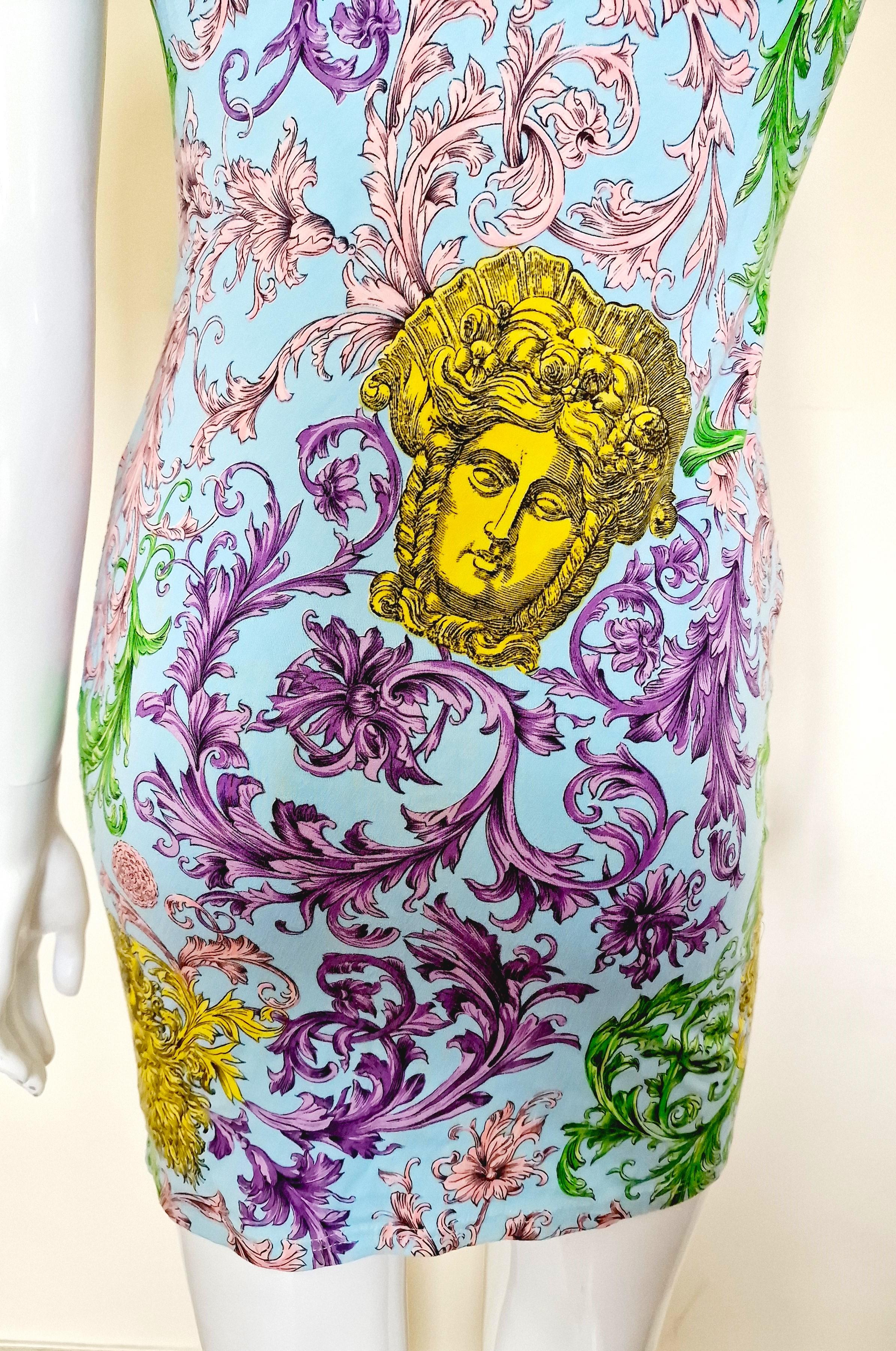 Gianni Versace Couture Medusa Baroque Rococo Head Mini Medium Large Blue Dress For Sale 3