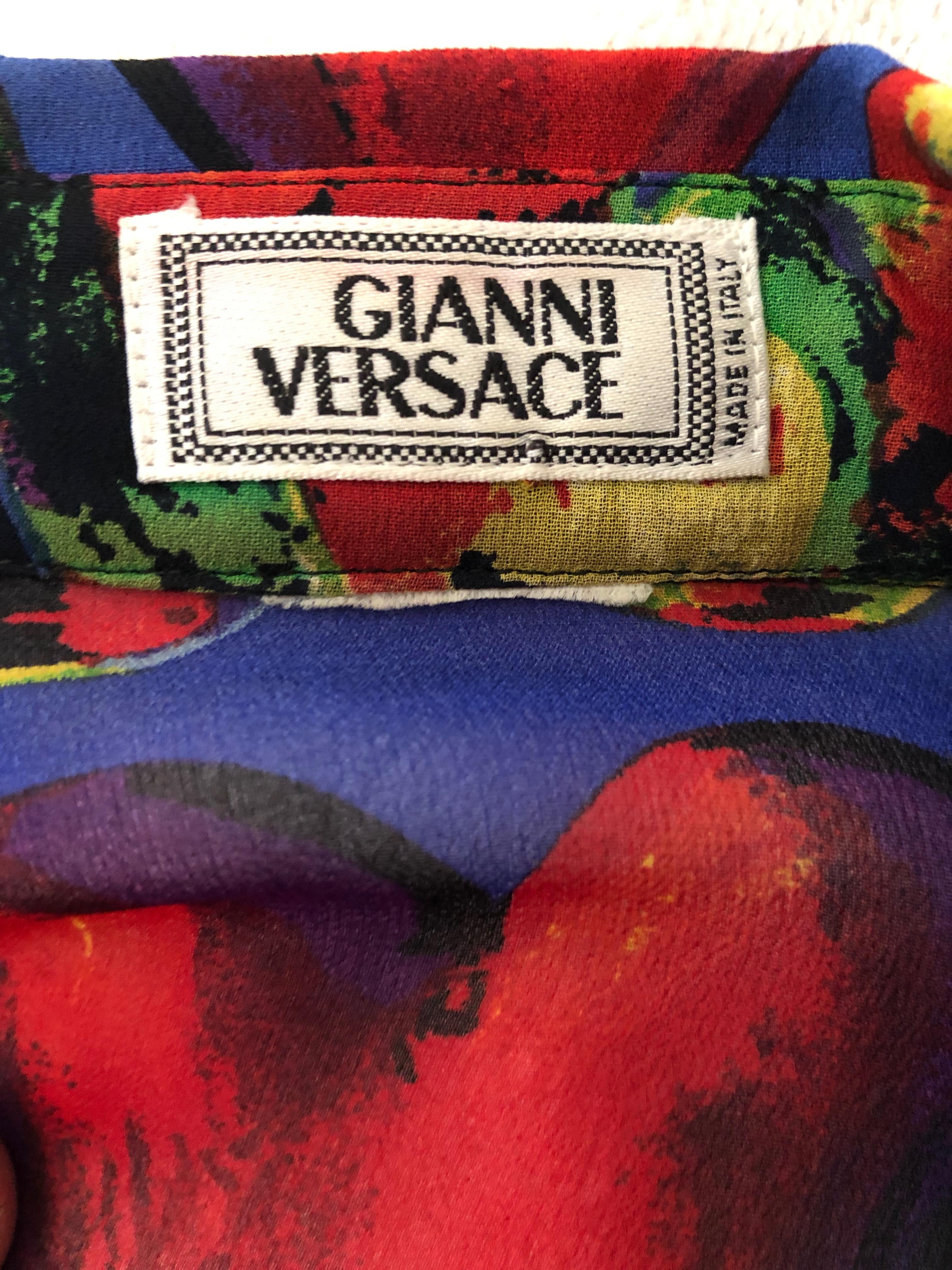 Gianni Versace Couture Men’s Sheer Silk Shirt 1997 Jim Dine Heart Print Size XXL For Sale 2