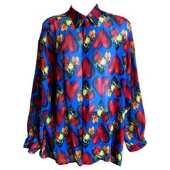 Gianni Versace Couture Men’s Sheer Silk Shirt 1997 Jim Dine Heart Print Size XXL