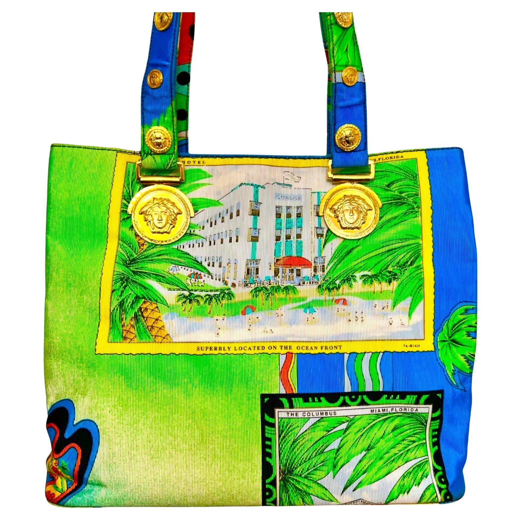 Gianni Versace Couture Miami Large Bag Vintage Beach Print 1993 For Sale