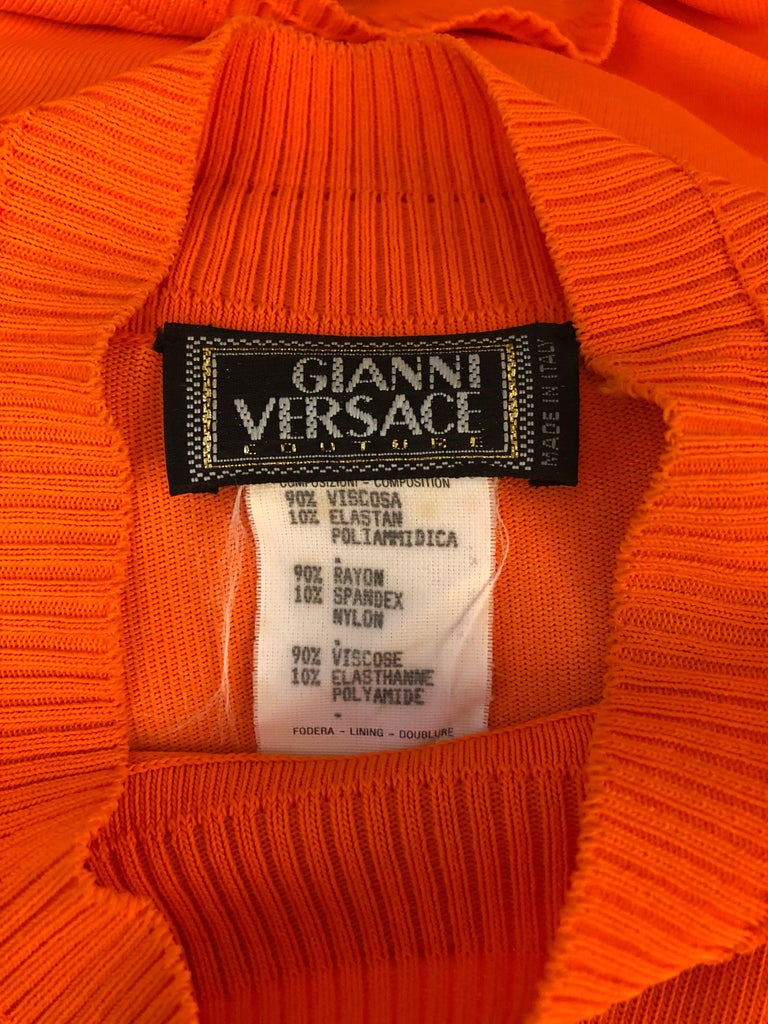 Women's or Men's Gianni Versace Couture Neon Orange Rayon Ribbed Mock Neck Sleeveless Top For Sale