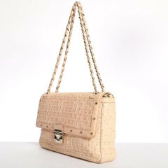 GIANNI VERSACE COUTURE nude quilted ostrich gold studded shoulder leather bag